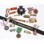 Selection of Military and Police badges, H.M.Submarines cap tally, Royal Signals shoulder titles,