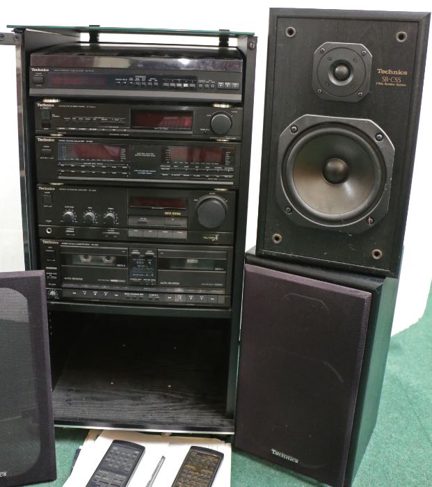 Technics Hi Fi System to include SL-PK25 multi compact disc player, ST-X301L stereo tuner, SH-E66