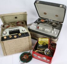 Vogue tape recorder, a Phillips reel to reel player together with a tin of reels (qty)