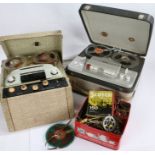 Vogue tape recorder, a Phillips reel to reel player together with a tin of reels (qty)
