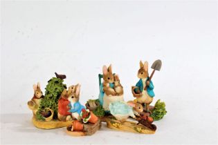 Five Beatrix Potter Peter Rabbit figures, by Border Fine Arts, to include Peter Rabbit with Spade