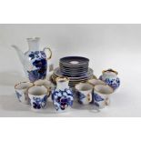 USSR porcelain coffee set, comprising coffee pot, six each cups and saucers, six side plates and a