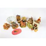 Collection of mostly Lilliput Lane houses, a Continental pottery bowl and resin furniture