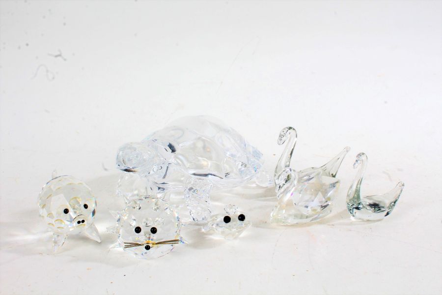 Collection of crystal glass animal ornaments, some possibly Swarovski, to include a pig, hedgehog,