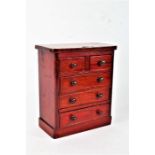 Victorian mahogany miniature chest of drawers, fitted two short over three long drawers, 18.5cm wide