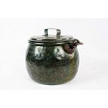 19th century copper and iron handled cauldron, with lift up lid, 39cm diameter including loops