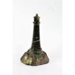 Cornish Serpentine library model of a lighthouse, in naturalistic base, 26cm tall