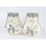Pair Doulton Burslem transfer printed vases, each of baluster form with frilled rims and printed