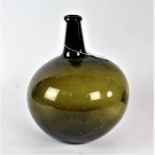 Green glass bottle, of onion form, 30cm high