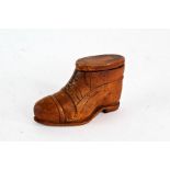 19th century novelty snuff box, in the form of a shoe, with lift up lid, 10cm long