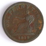 British Token, copper penny, 1812, Bristol, ONE PENNY TOKEN 1812, with depiction of Lady Justice,