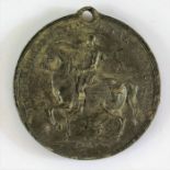 Medallion, "The Glorious & Immortal Memory 1690" with depiction of a figure on horseback, the