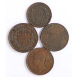 Tokens- East India company. Half Anna 1834, Half Anna 1835, Quarter Anna 1835, Victoria one cent