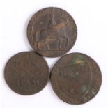 Tokens- Hensingham, the obverse with pair or arms holding the sun, Hull half penny 1791, Salop