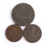 Tokens-  Exeter half penny 1792, Birmingham workhouse penny 1812, Merchants Exchange Wall St York