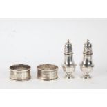 Pair of George V silver napkin rings, London 1920, maker Mappin & Webb, with banded decoration, Pair