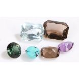 Six loose stones, five galss exaples two of baguette cut examples one petal cut and two others (6)