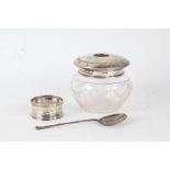 Silver, various dates and makers, to include dressing table pot with clear glass base, napkin ring