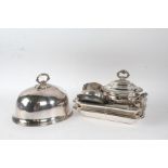 Silver plated ware, to include pair of rectangular tureens and covers, meat dome, sauce tureen and