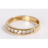 Diamond set ring, with nine diamonds set to the yellow metal shank, 2.4 grams, ring size P