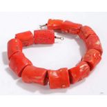 Red Bamboo Coral Necklace, with cylindrical pieces 53cm long