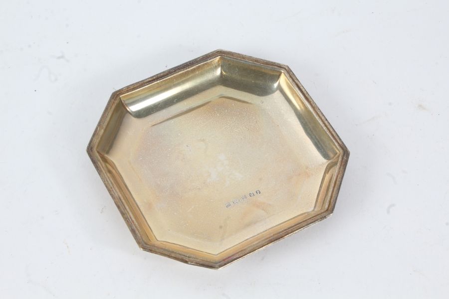 Elizabeth II silver pin dish, Birmingham 1971, maker John Rose, the dish with canted corners, 9.