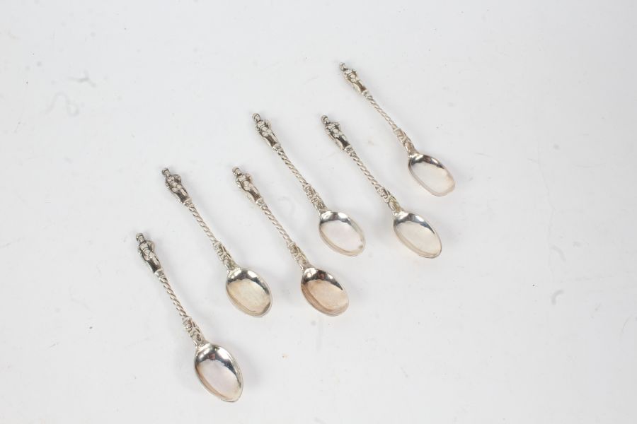 Set of six Victorian silver teaspoons, London 1885, maker Charles Stuart Harris, the twisted stems