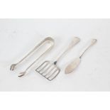 Silver, various dates and makers, to include serving slice, butter knife, sugar tongs, 2.9oz (3)