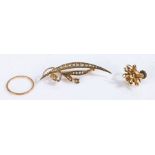 9 carat gold earring in the form of a flower together with yellow metal brooch in the form of a