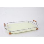 Mid 20th century drinks tray, the chrome gallery with amber coloured plastic handles above a white