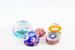 Five various art glass paperweights, the largest dated possibly 1979 (5)