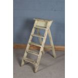 20th Century white painted folding step ladder, initialled FWR to one side, 102cm high extended