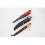 Mora of Sweden 'Frosts' knife, an English wooden handled knife with brown leather sheath, and a