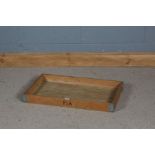 20th Century wooden metal bound tray, initialled PSR, 76cm wide