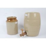 Pearson's of Chesterfield stoneware barrel, with wooden tap, and a stoneware jar (2)