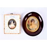 18th century style hand painted miniature, depicting a lady in a white dress, signed, housed in a