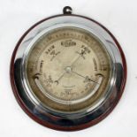 20th century chrome cased barometer, with wooden back, barometer 17cm diameter including case