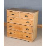 Edwardian pine chest of two short and three long drawers, 92.5cm wide