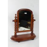 Victorian mahogany swing frame toilet mirror, raised on bobbin turned columns, 48cm wide