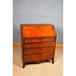 George III mahogany bureau, the fall opening to reveal a fitted interior with drawers, cupboard