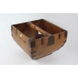 20th century pine and metal bound trug, with carrying handle, 34cm square