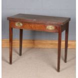 Victorian oak tea table, the rectangular fold-over top raised on square tapering legs, 84cm wide