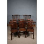 Set of eight Windsor wheelback dining chairs, consisting of six single and two high-back carver