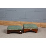 Near Pair of Victorian mahogany footstools upholstered in green fabric raised on bracket feet, 35.