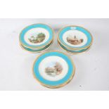 19th century Minton porcelain dessert ware, comprising four tazza and six plates, all centred with