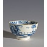 Lowestoft porcelain tea bowl decorated in the long bridge pattern, 7.5cm diameter, 4cm high