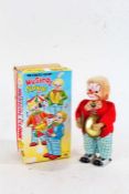 Japanese made Wind Up Musical Clown, with original box, 16.5cm tall
