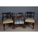 Three 19th Century mahogany chairs, the first with a scroll splat back, to include an armchair and