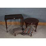 Furniture, to include a pair of foot stools, a folding table and another table, (4)