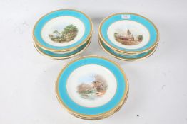 19th century Minton porcelain dessert ware, comprising four tazza and six plates, all centred with